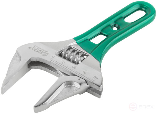 Adjustable "Smart" wrench, CrV, shortened, narrow jaws, scale, extra magnification.Grip 155 mm (43 mm)