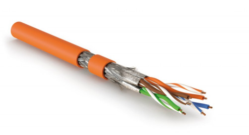 SFTP4-C8.1-S23-IN-LSZH-OR-500 (500 m) Twisted pair cable, shielded S/FTP, Category 8.1 (Class I, 2000MHz), 4 pairs (23 AWG), single core (solid), LSZH (ng(A)-HF), -40°C – +80°C, orange