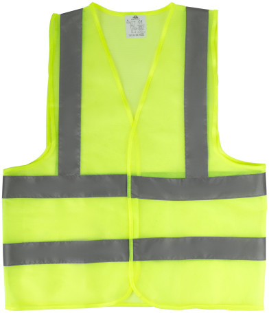 Yellow signal vest, 2 horizontal and 2 vertical stripes, 60 gr., size XL