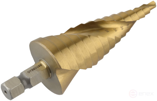 Сверло ступенчатое спиральное 4.0-32.0 мм (15 ступ., хвостовик HEX3/8") АвтоDело 45732