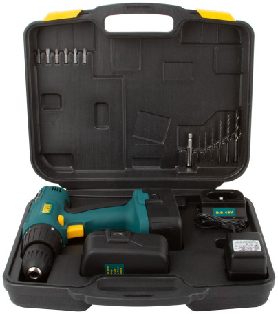 Drill-Screwdriver acc. 14.4 V; 0-550 rpm; 10.5 Nm; 2 (Ni-Cd) 1.2 Ah; 3-5 h.; res. tilt; case