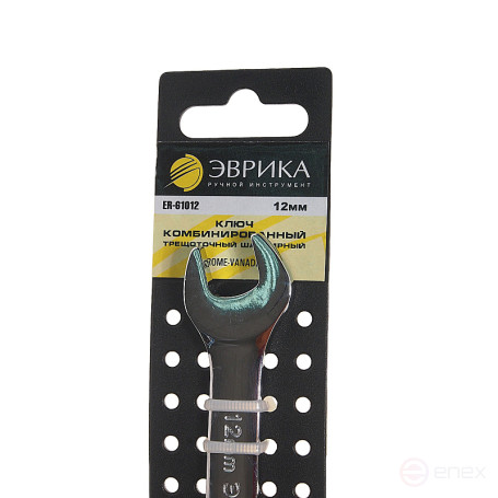 Ключ комбинированный 12мм ER-61012H трещоточный шарнирный (на держателе) ЭВРИКА /1/10/200