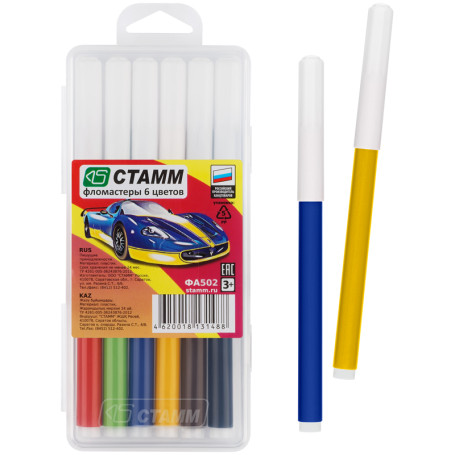 Markers STAMM "Cars", 06cv., washable, plastic. pencil case, European suspension