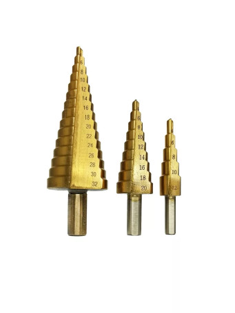 Set of 3-step drills for metal 4-12mm 4-20mm 4-32mm Vertextools made of steel R6M5