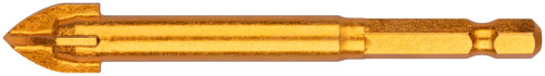 Сверло по кафелю, 4 режущие кромки, титановое покрытие, U-хвостовик под биту 12х91 мм
