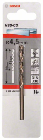 Metal drills HSS-Co , DIN 338 4.5 x 47 x 80 mm, 2608585849