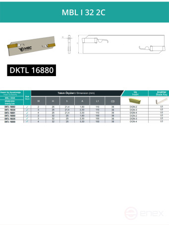 MBL I 32 2C лезвие токарное отрезное 150x32x1,60 мм / пластина DGN 2***
