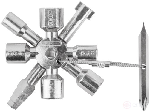 Ключ универсальный для электрошкафов 10-в-1, двусторонняя CrV бита РН2/SL7