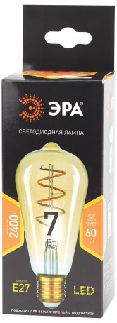 Лампа светодиодная ЭРА F-LED ST64-7W-824-E27 spiral 7Вт филамент золотистый теплый белый свет Е27