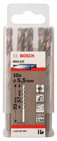 Metal drills HSS-Co , DIN 338 5.5 x 57 x 93 mm, 2608585888