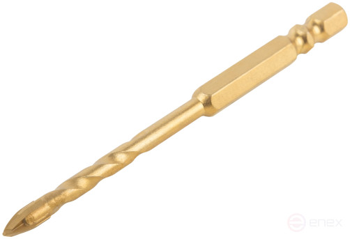 Сверло универсальное, 4 режущие кромки, титановое покрытие, шестигранный U-хвостовик под биту, 5х90 мм