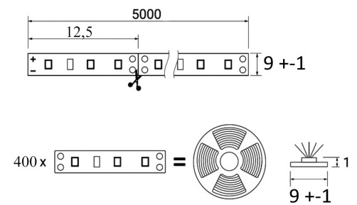 Лента светодиодная - 19,2W/m, 12V, 9мм, 2835, 240 д/м, IP20, холодный белый (6000K) - 5м, AKS