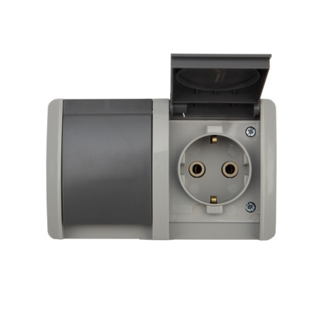 Horizontal unit 2 sockets (ceramic) INDUSTRIAL IP54 with grounding, o/y, gray KRANZ