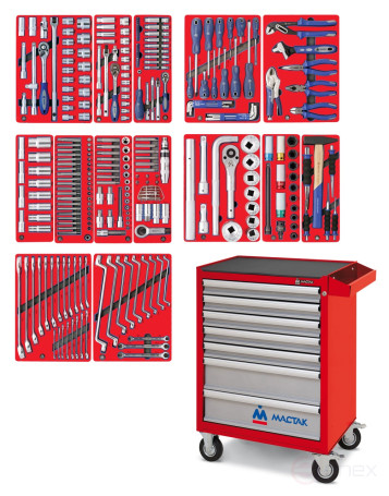 Set of "PROFI" tools in a red cart, 299 items MASTER 52-07299R