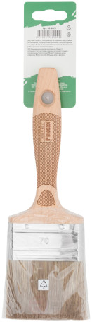 The brush is fluted, thick. 18 mm, 70% PET/30% naturalbristles, stainless steel. crimp., beech handle, width 70 mm