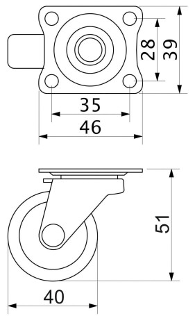 Wheel meb. d38 h51 with a platform with a cut.rim mounted, black AKS