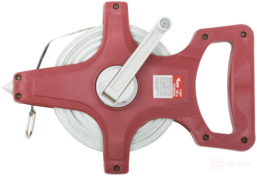 Measuring tape, red open case, fiberglass tape 30 m