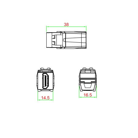 KJ1-HDMI-AV18-BK Вставка формата Keystone Jack с проходным адаптером HDMI 2.0 (Type A), 90 градусов, ROHS, черная