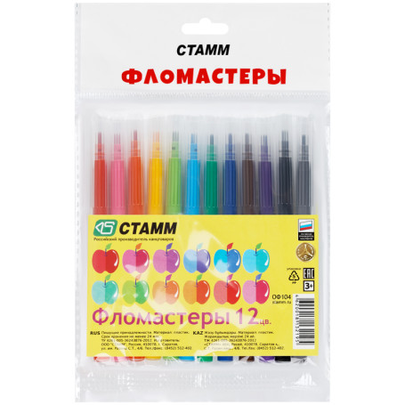 Markers STAMM "Yabloko", 12 colors, washable, package, European weight