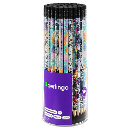 Pencil b/g Berlingo "Jungle" HB, round, sharpened, with eraser, assorted