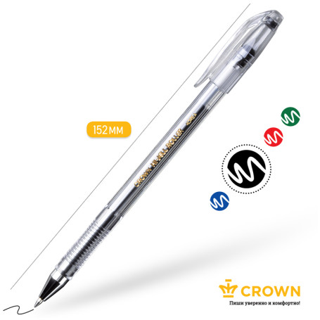 Gel pen Crown "Hi-Jell" black, 0.5mm, barcode, European suspension