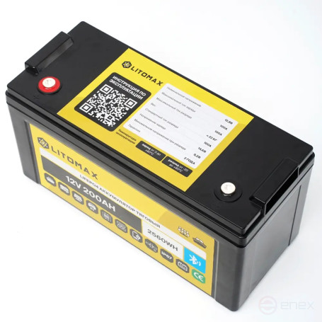 Литиевый аккумулятор тяговый LITOMAX LiFePO4 12V 200Ah с Bluetooth IP67