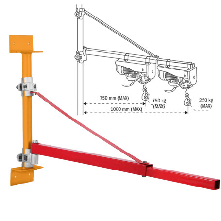 Swivel rod for hanging mini hoists on the wall 750-1100 mm