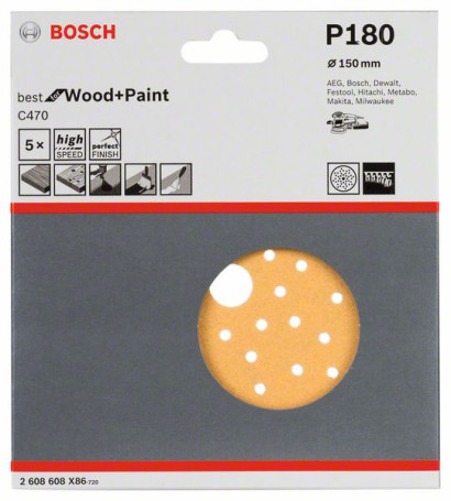 Шлифлист C470, в упаковке 5 шт. 150 mm, 180, 2608608X86