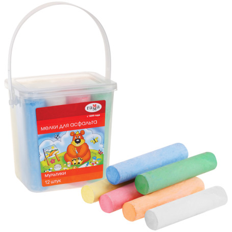 Crayons for asphalt Gamma "Cartoons", colored, 12 pcs., 6 colors., round, plastic bucket