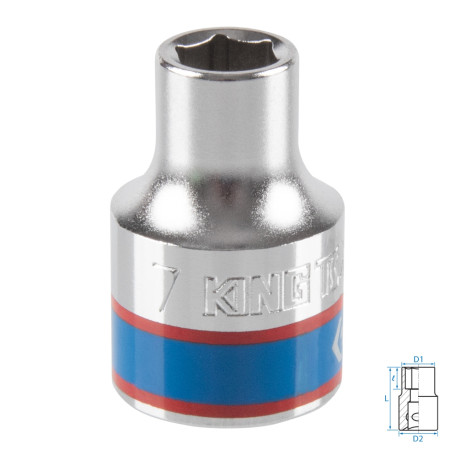 Головка торцевая стандартная шестигранная 3/8", 7 мм KING TONY 333507M