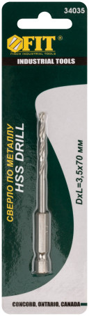 Сверло HSS по металлу,полированное, U-хвостовик под биту, инд.упаковка 3,5 мм