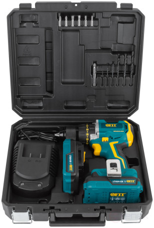 Acc power drill. 20 V; 0-400/1400 rpm; 50 Nm; 2 (Li-Ion) 2.0 Ah; 1.5 h.; brushless; cut. tilt; case