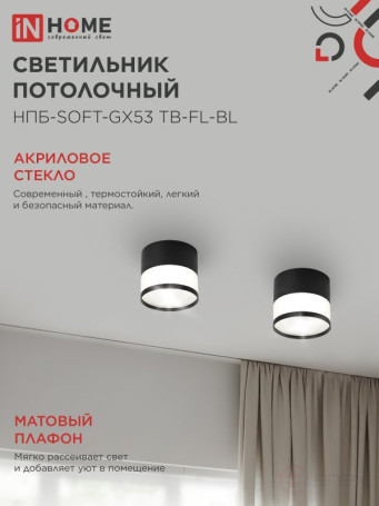 Светильник потолочный НПБ-SOFT-GX53 TB-FL-BL под GX53 матовый плафон, 82х70мм черный IN HOME
