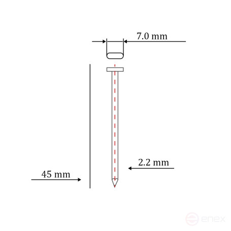 Concrete nail type ST for the HYBEST pneumatic gun (45 mm, type 13ga, 1000 pcs/pack)