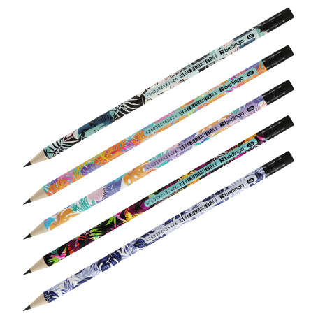 Pencil b/g Berlingo "Jungle" HB, round, sharpened, with eraser, assorted