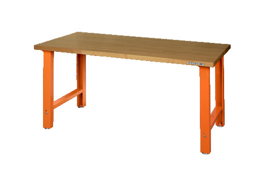 Heavy duty workbench MDF table top with adjustable height, 4 legs, orange, 1800 x 750 x 1030 mm