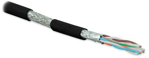SFTP4-C6A-S23-IN-LSZH-BK-500 (500 m) Twisted pair cable, shielded (S/FTP), category 6a, 4 pairs (23 AWG), single-core (solid), each pair in foil, common shield - copper braid, for internal laying, ng(A)–HF, -20°C - +60°C, black