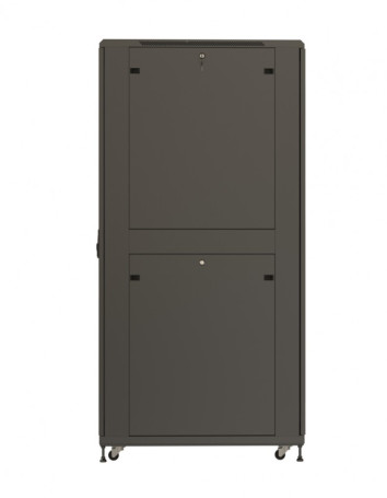 TTR-4288-DD-RAL9005 Floor cabinet 19-inch, 42U, 2055x800x800 mm (HxWxD), front and rear hinged perforated doors (75%), handle with lock, 2 vertical cable organizers, color black (RAL 9005) (disassembled)