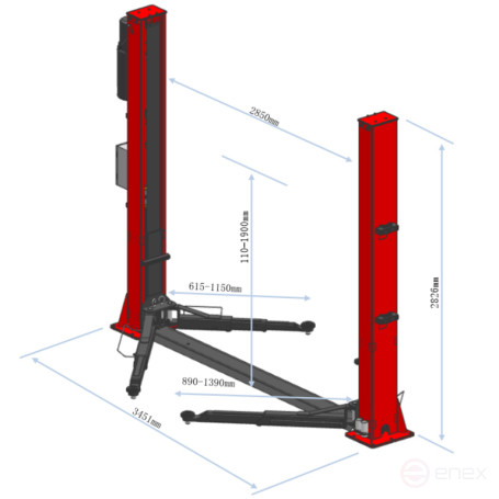 Подъемник электрогидравлический 4т 110-1900мм 2-х стоечный 220В ниж.синхрон. (электр. спуск) GTE