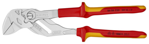 Клещи переставные - гаечный ключ, VDE, 52 мм (2"), L-250 мм, хром, 2-к ручки