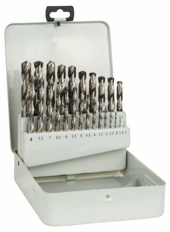 Set of 25 metal drills HSS-G, DIN 338, 135°, in a metal cassette 1-13 mm, 135°
