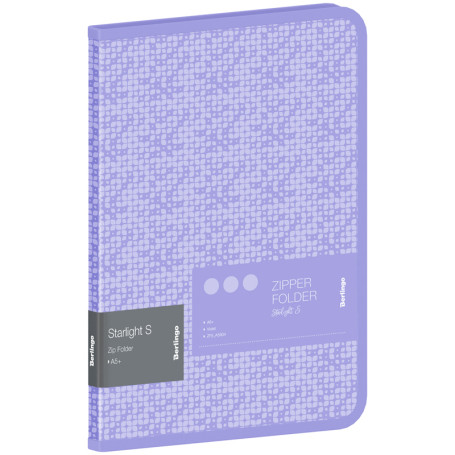 Berlingo "Starlight S" A5+ zipper folder, 600 microns, purple, with a pattern