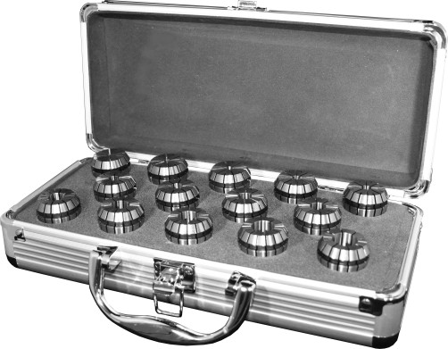 A set of collet in aluminum case ER 40, 4-26 mm, with a step of 1 mm, 23 pcs.