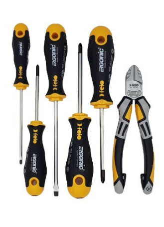 Felo Set of Ergonic SL, PH, PZ screwdrivers with 160 mm side cutters in a bag 40090604