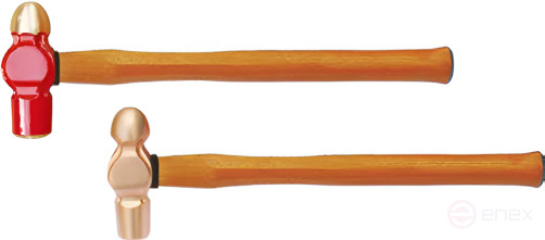 Hammer with round head 230 gr AlCu handle wood, intrinsically safe 187A-1002, HORTZ