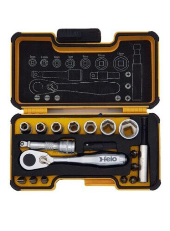 Felo Set of SL/PH/SQ bits and metric heads with mini ratchet in a case, 18 pcs 05771856