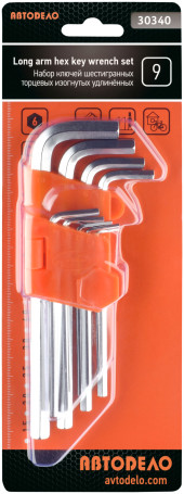 Набор Г-обр. шестигр. 9ч (1.5-10мм; CR-V; удлинённые) АвтоDело (30340)