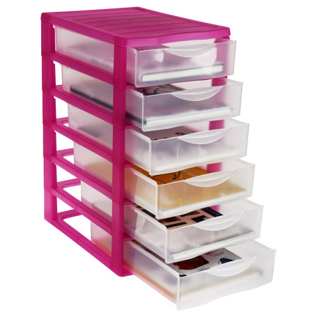 Universal STAMM box, 6 compartments, transparent trays, pink