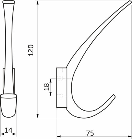 Крючок меб. двухрожковый мет. SKY хром матовый AKS