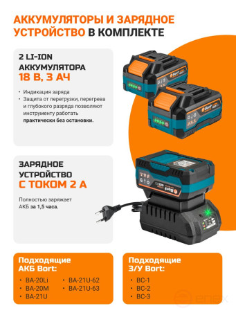 Пила циркулярная аккумуляторная BORT BHK-18Li-125 (2*3,0 Ач + ЗУ)